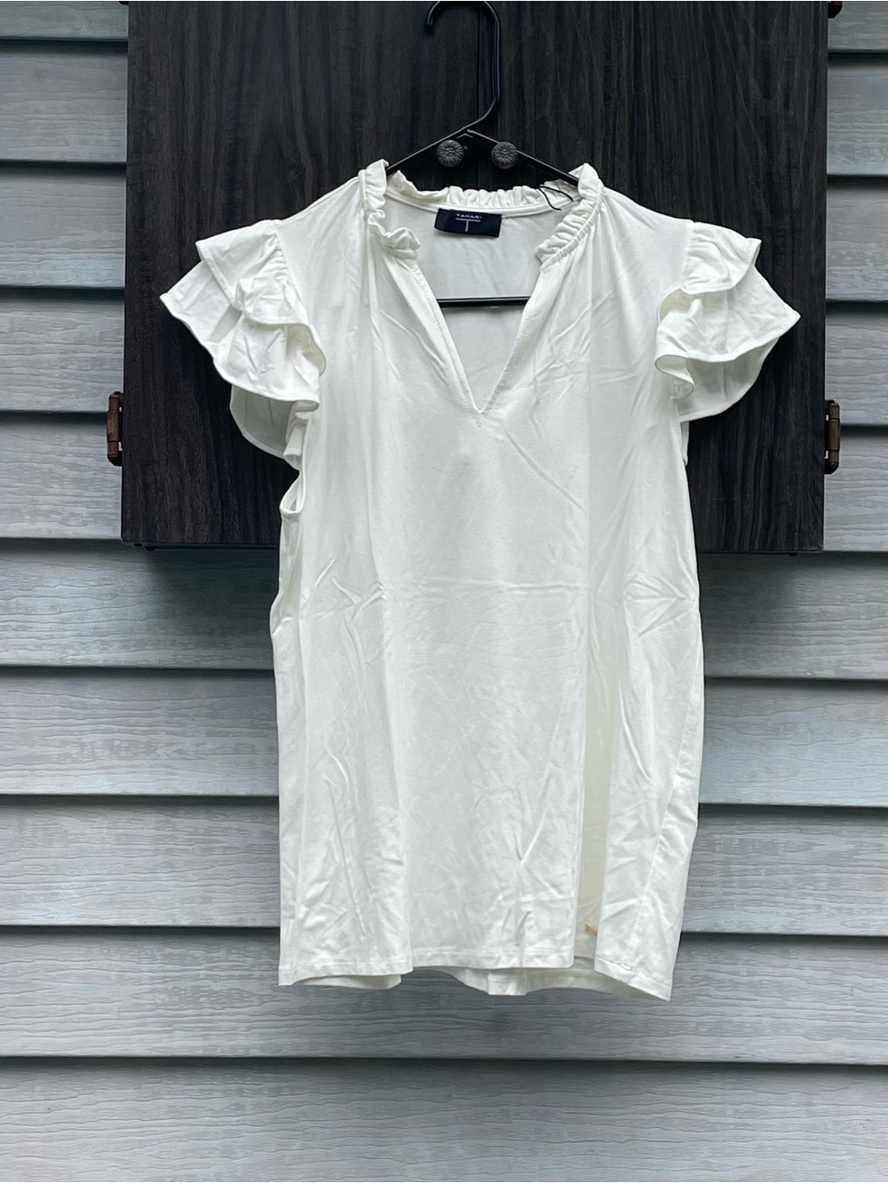 NWT Tahari SS White Ruffled Sleeve SM